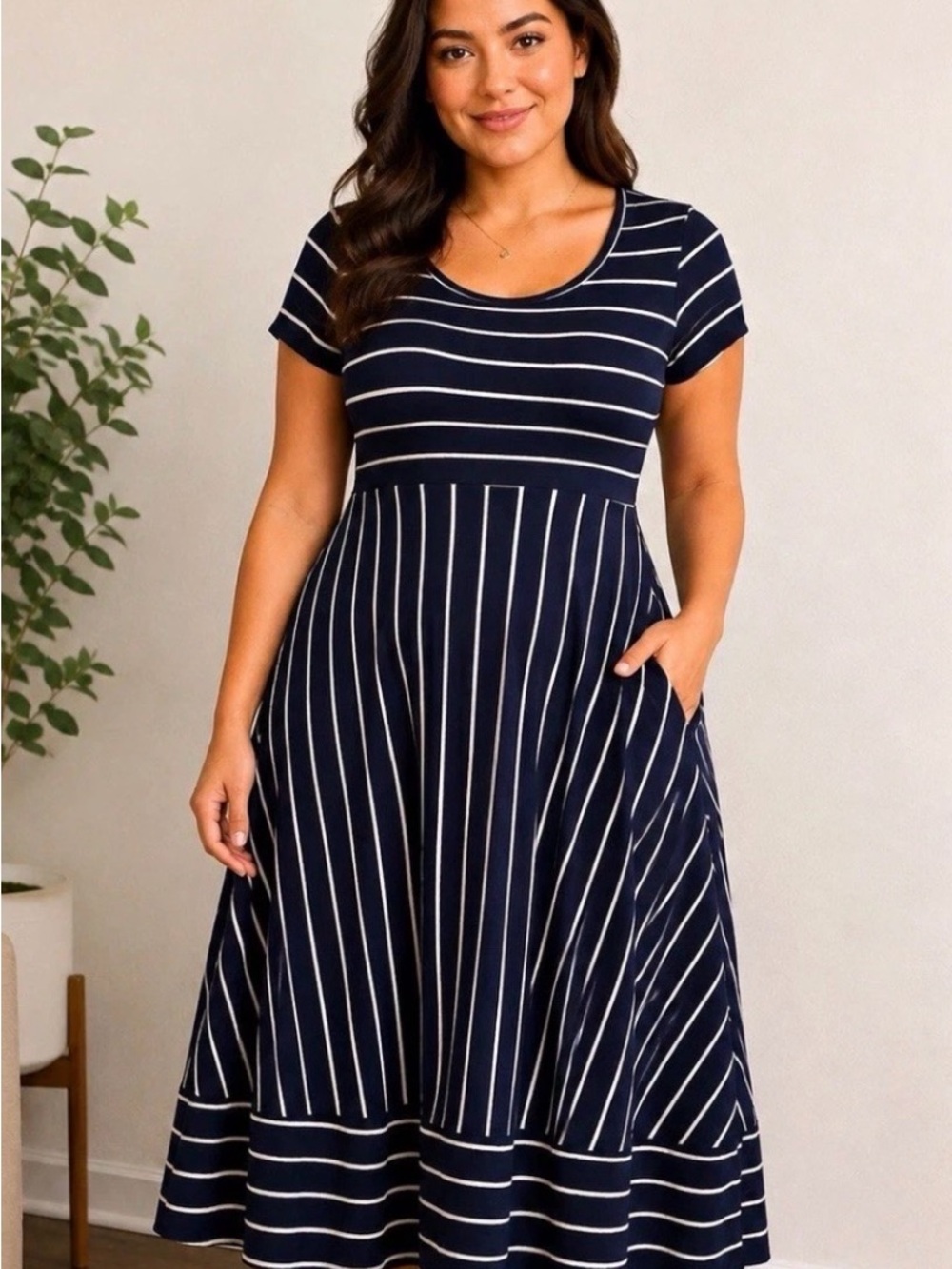 Torrid Super Navy & White Soft Striped Maxi Dress